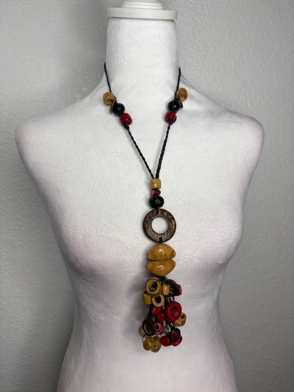 Handmade Multicolor Adjustable Cord Tassel Statement Columbian Pendant Necklace